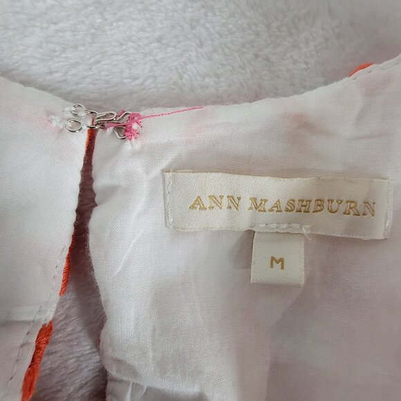 Ann Mashburn Women Sleeveless Floral Embroidered Mini Dress Medium Orange Cotton - Picture 4 of 11